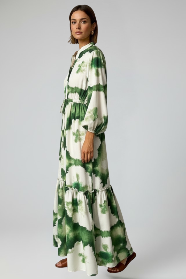 Women's elegant V-neck maxi dress with long sleeves, sophisticated formal fashion for any party.
