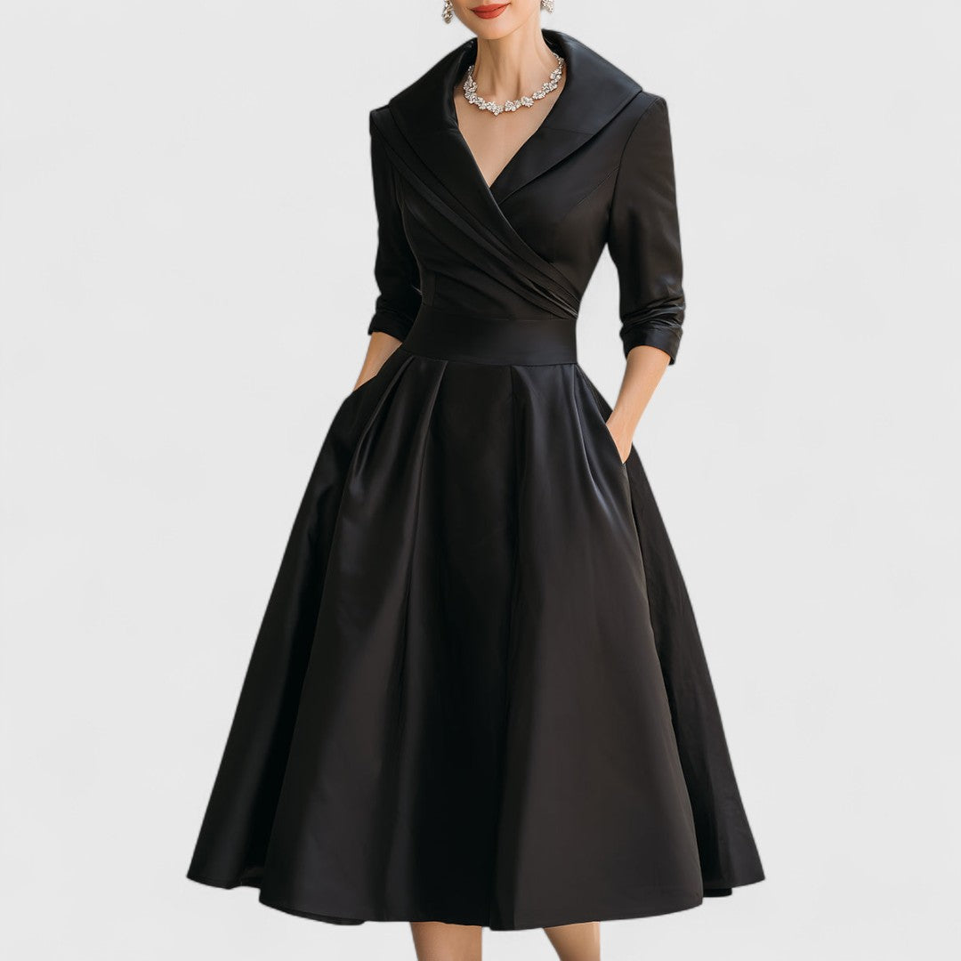 Versatile women's V-neck midi dress with 3/4 sleeves, perfect for office, casual, or party wear.