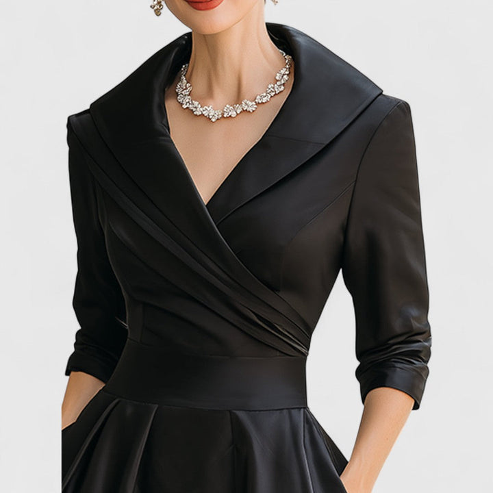 Flattering flowy V-neck midi dress for women with comfy 3/4 sleeves, chic for any event.