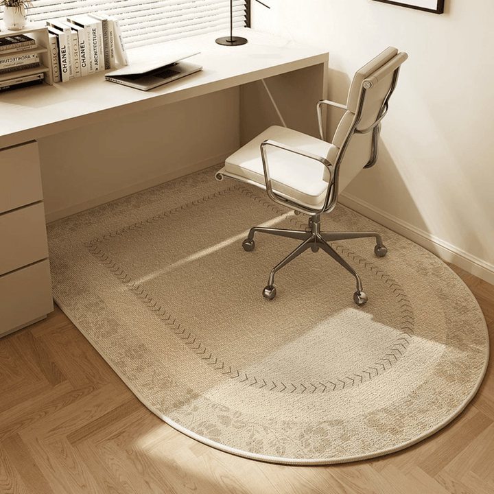 Stylish velour chair mat, a floor guard protecting home office floors from chair scuffs & damage.