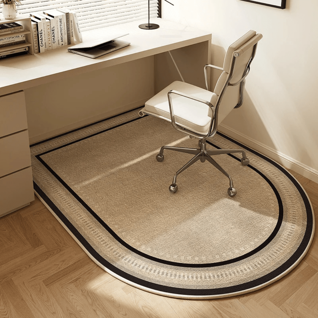 Modern office mat for under desk, enhances workspace style while protecting hardwood & carpet floors.