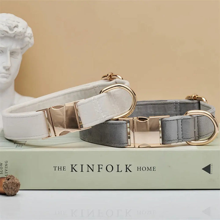Adjustable cotton velvet pet collar and matching leash, comfortable walking gear for all dog and cat breeds.