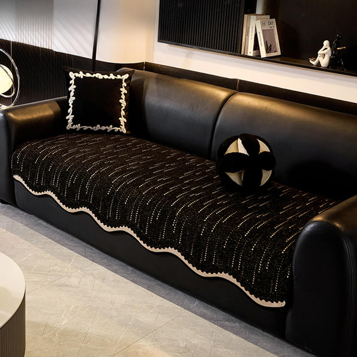 High-quality chenille sofa protector cover with elegant wavy pattern, ideal for pet owners and home style.