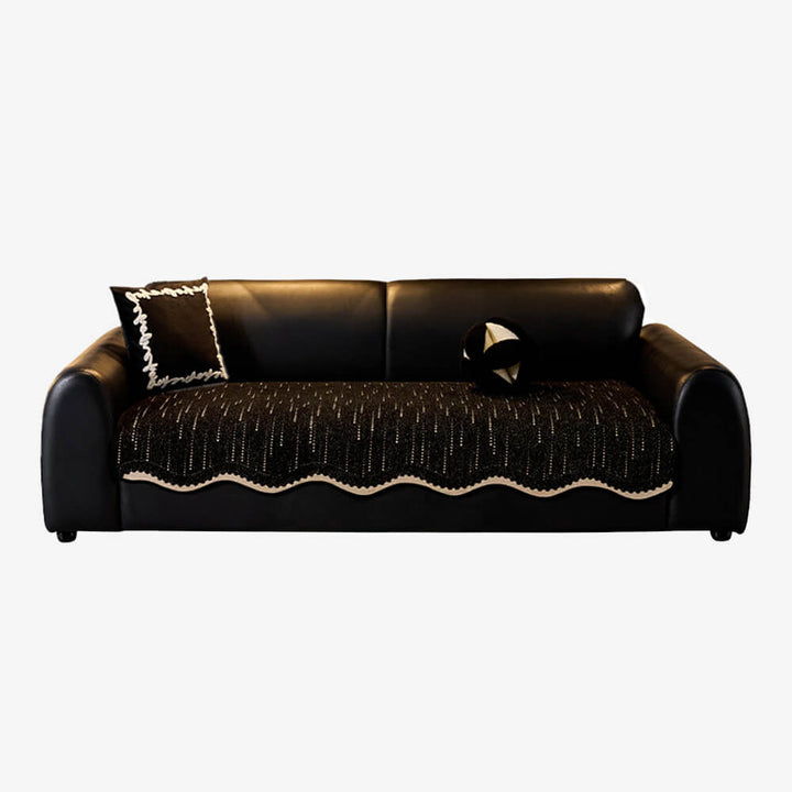 Soft to touch wavy chenille couch cover, an anti-scratch and non-slip solution for living room protection.