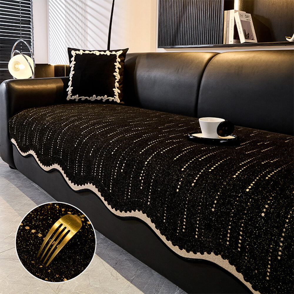 Close-up of wavy texture on a chenille couch cover, highlighting its soft, durable and elegant design.