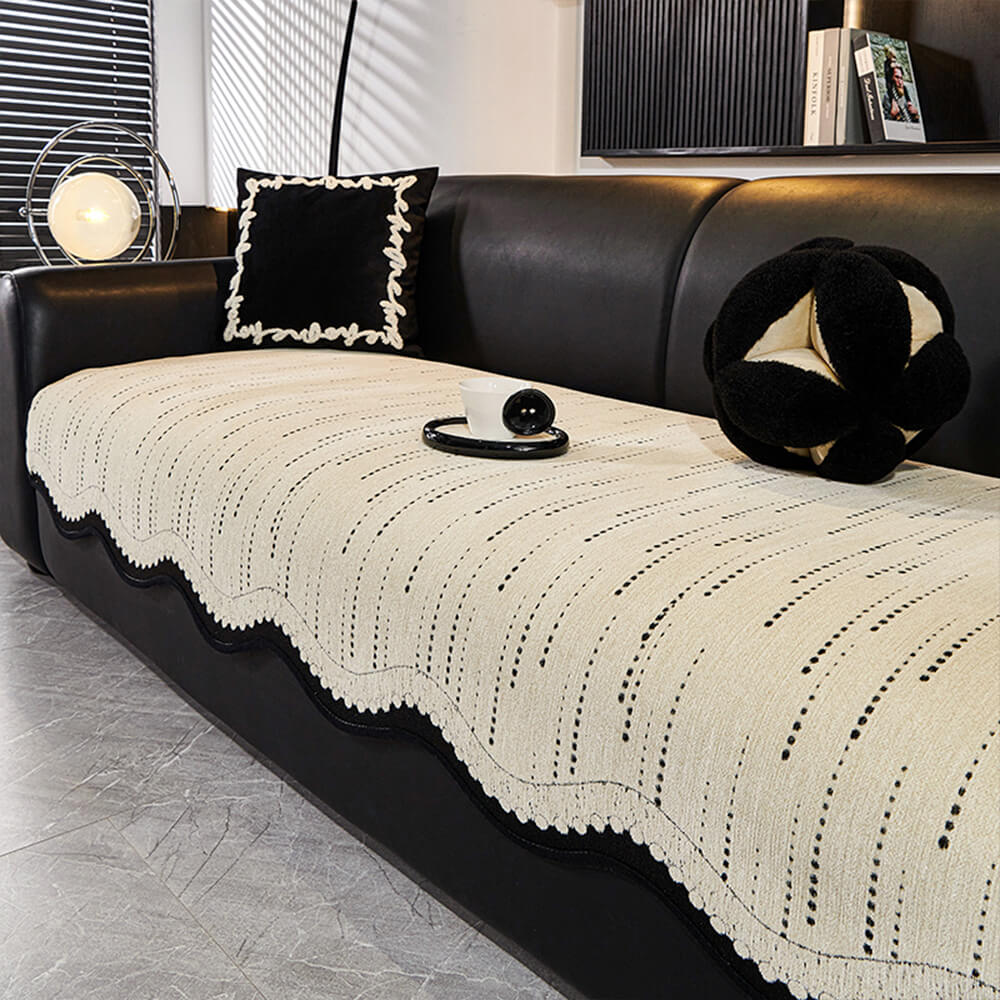 Stylish wavy chenille sofa cover protecting a couch with pet-friendly, anti-scratch features.