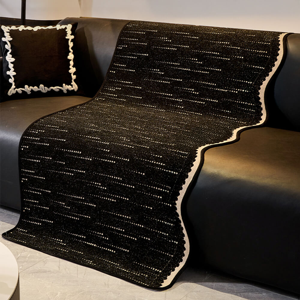 Pet-friendly wavy chenille sofa cover safeguarding upholstery from scratches and spills, elegant decor.