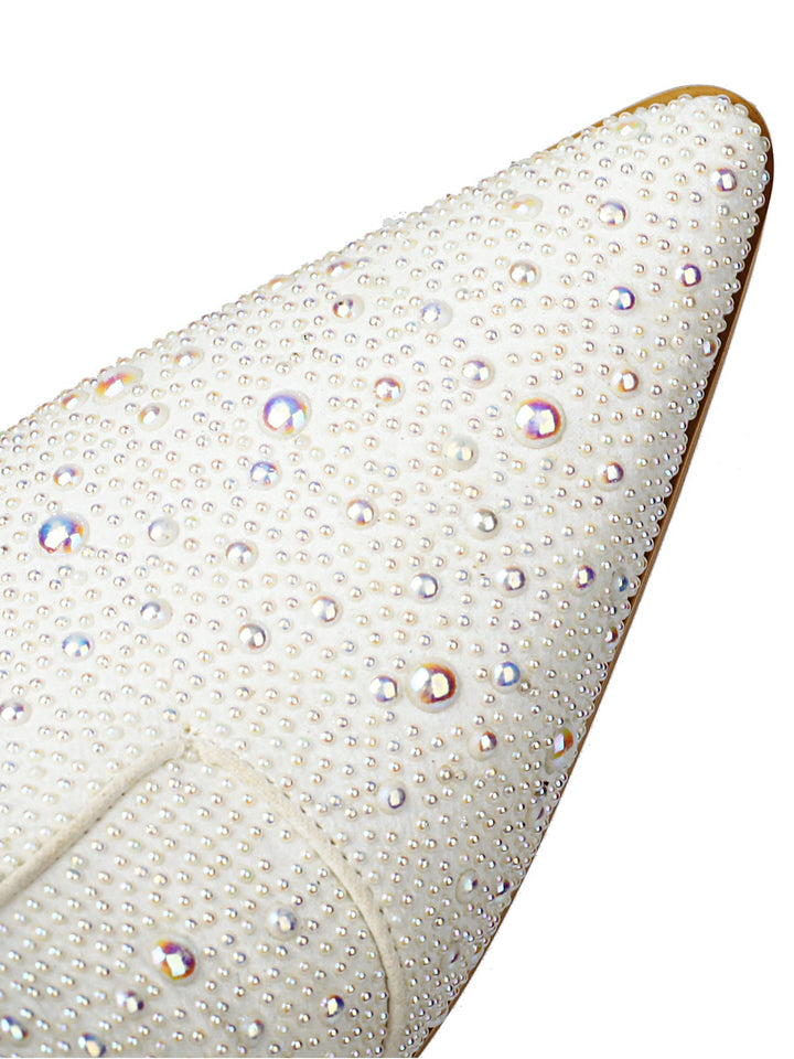 White pearl rhinestone cowgirl boots for women, elegant bridal ankle boots, perfect for a wedding or formal event.
