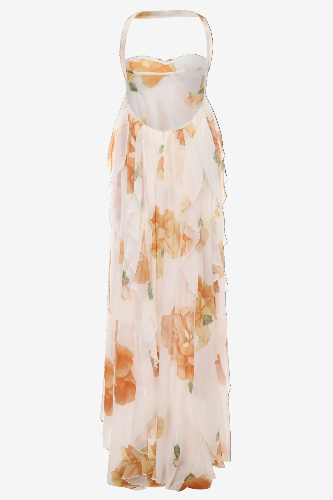 Stylish women's white halter maxi dress, a chic and comfortable option for summer, beach, or elegant events.