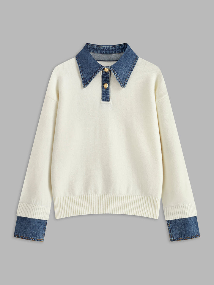Modern women's 2-in-1 lapel sweater, a sophisticated knit top blending elegance with casual comfort.