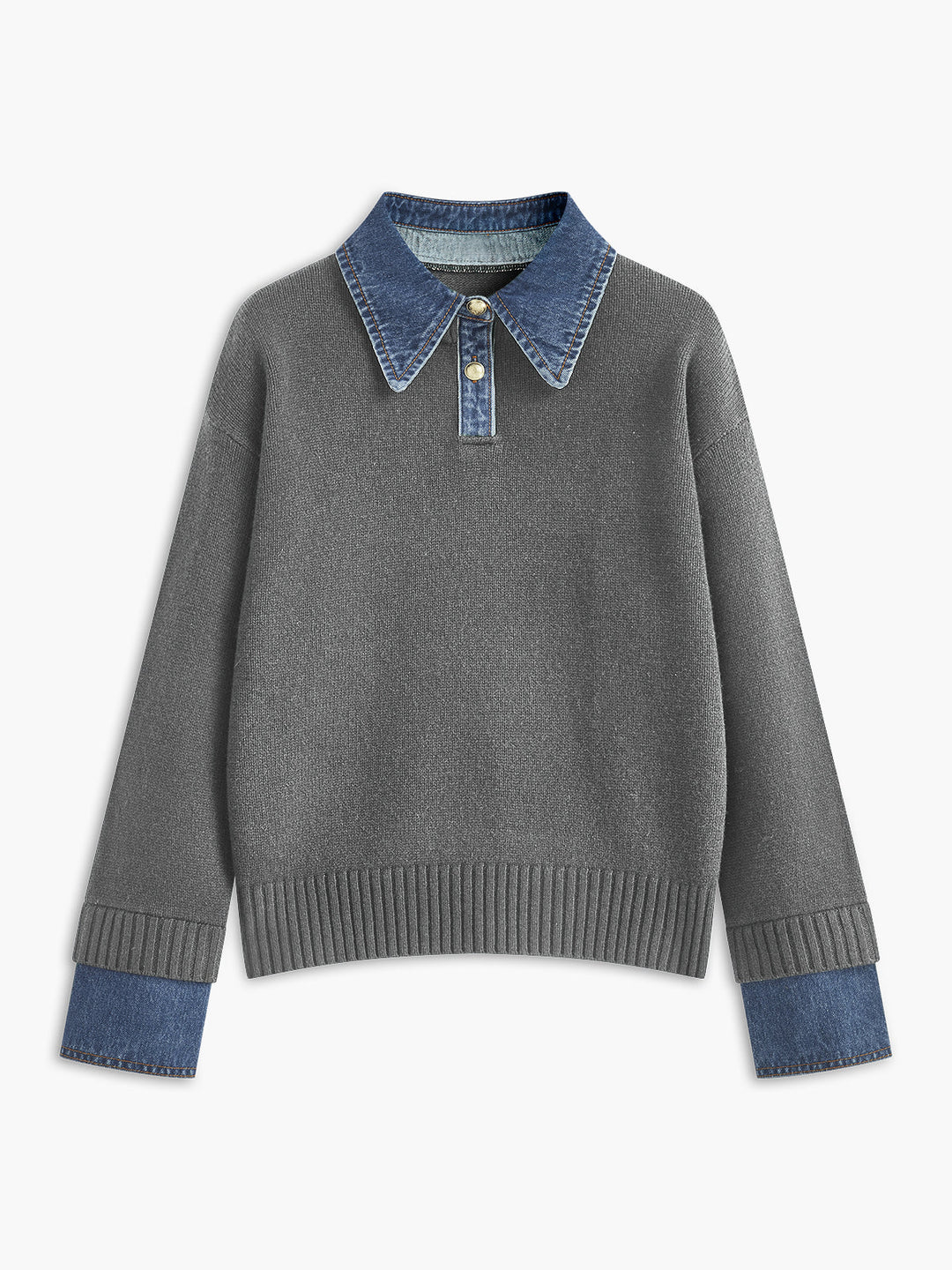 Women's Elegant 2-in-1 Lapel Sweater. Versatile knit top for spring, fall, and casual elegance.