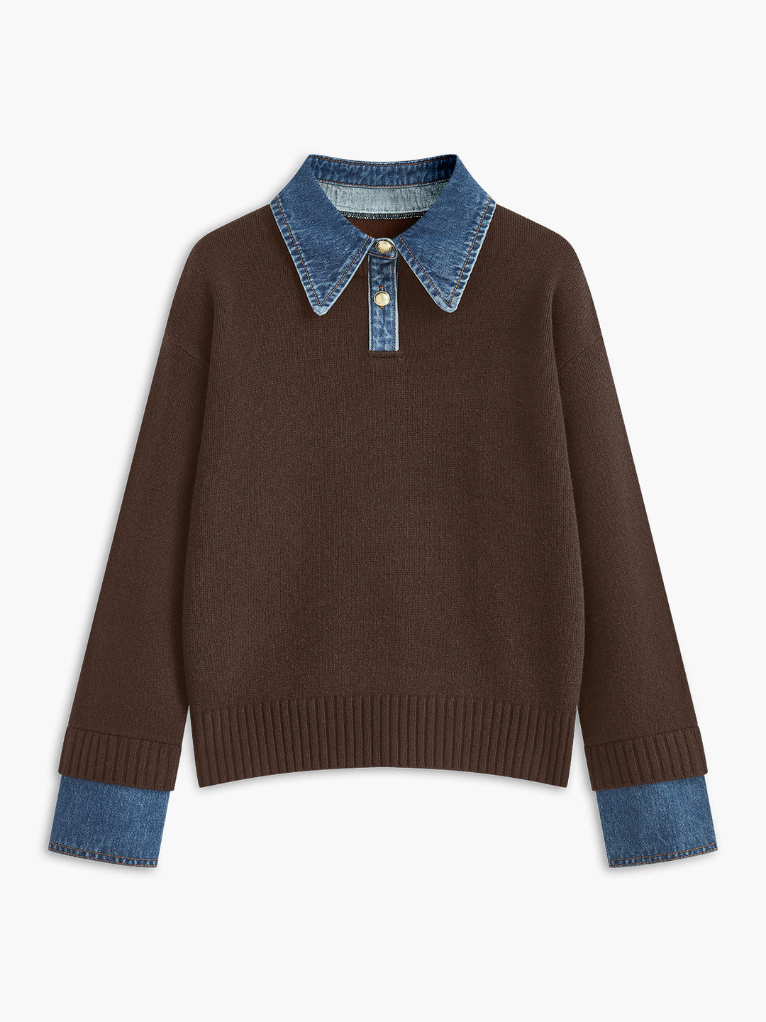 Detailed lapel on a women's 2-in-1 knit sweater, offering elegant versatility for multiple occasions.