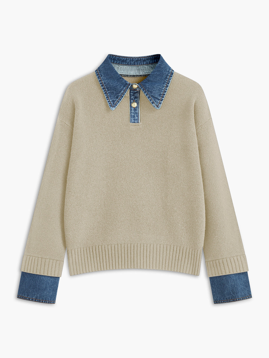 Elegant women's 2-in-1 lapel knit top, perfect for a refined work or casual fall outfit.