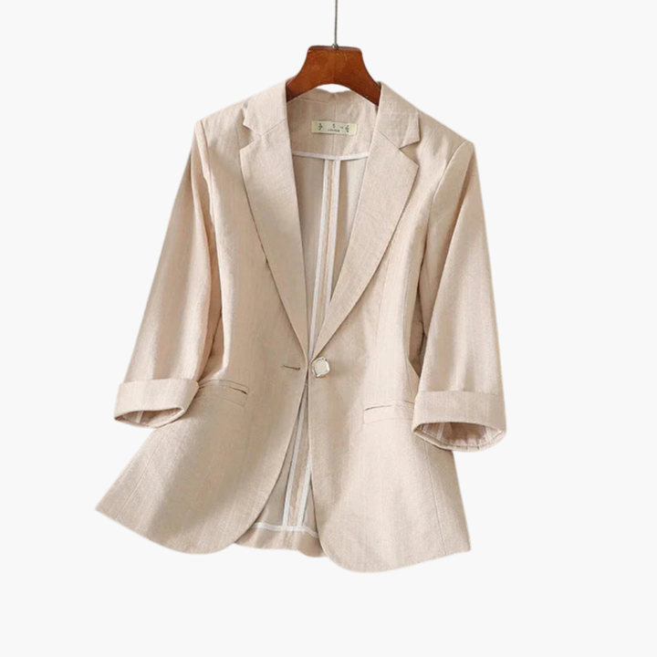 Classic black women's 3/4 sleeve blazer. Tailored for an elegant, modern look, ideal for office or casual styling.