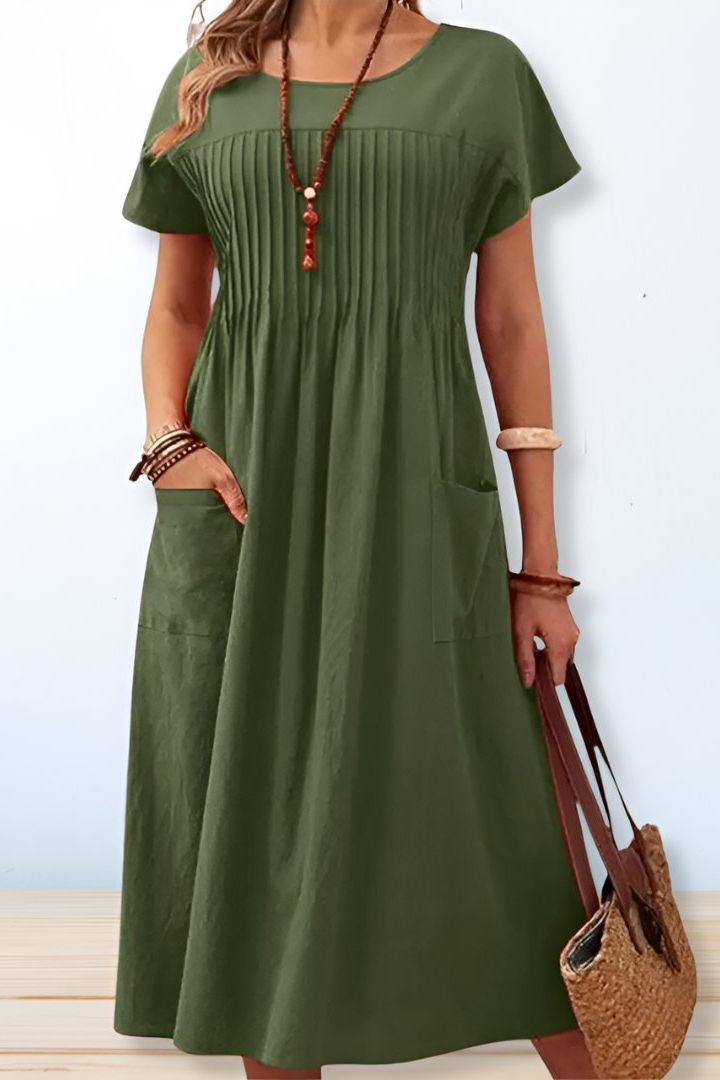 Elegant women's A-line midi dress. Flattering style, perfect for everyday or special occasions. Machine washable.