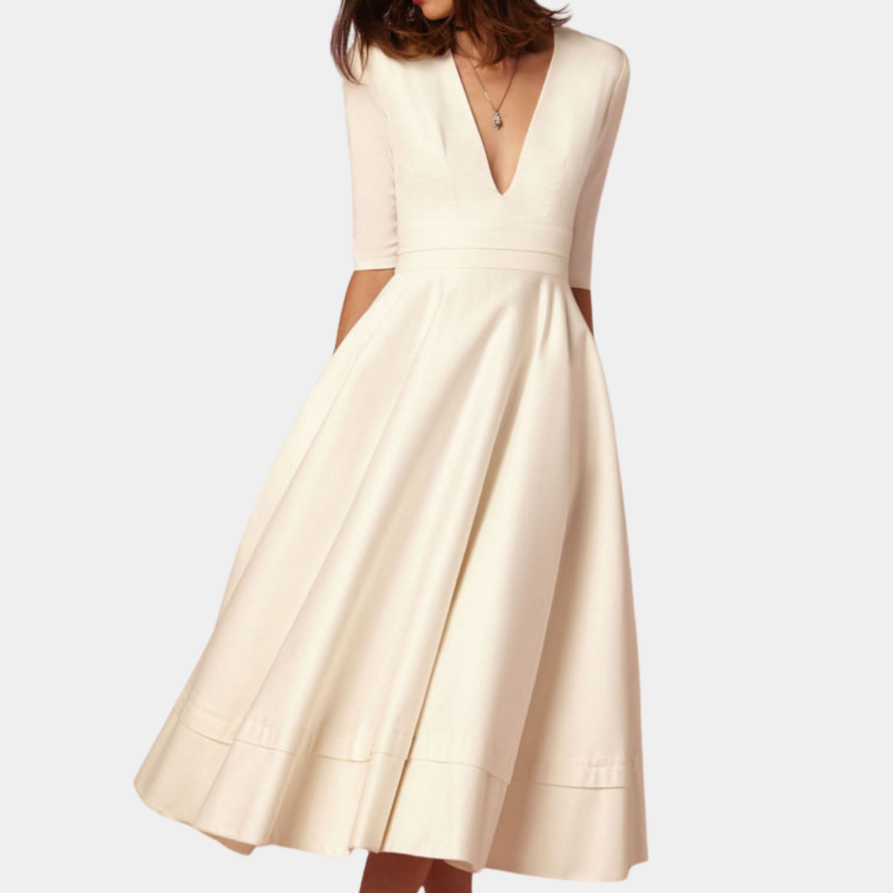 Elegant women's A-line midi dress with sleeveless design & stylish side slit. Perfect for spring & summer.
