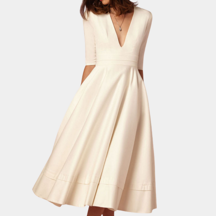 Elegant women's A-line midi dress with sleeveless design & stylish side slit. Perfect for spring & summer.