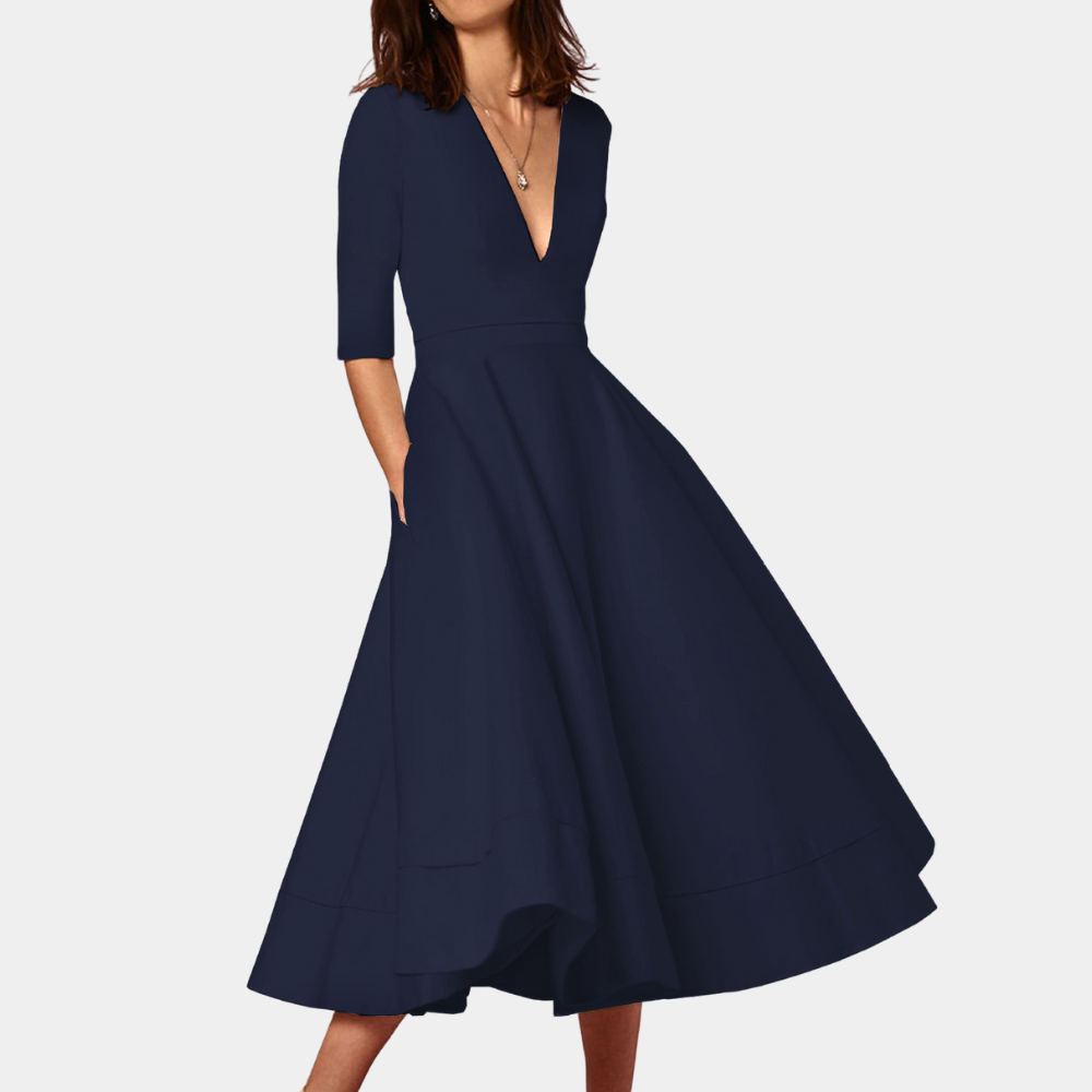 Modern A-line midi dress for women, sleeveless with a side slit. Ideal for summer fashion & everyday style.