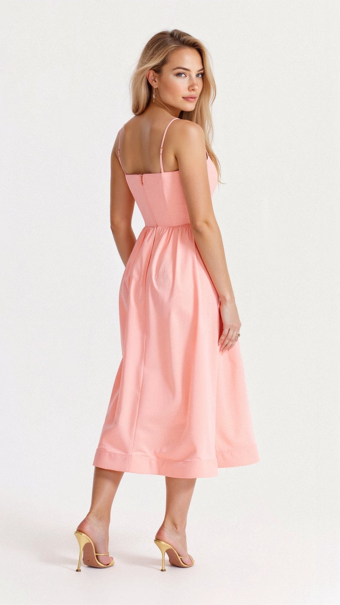 Classic A-line midi dress for women, elegant spaghetti strap design for versatile party or casual wear.