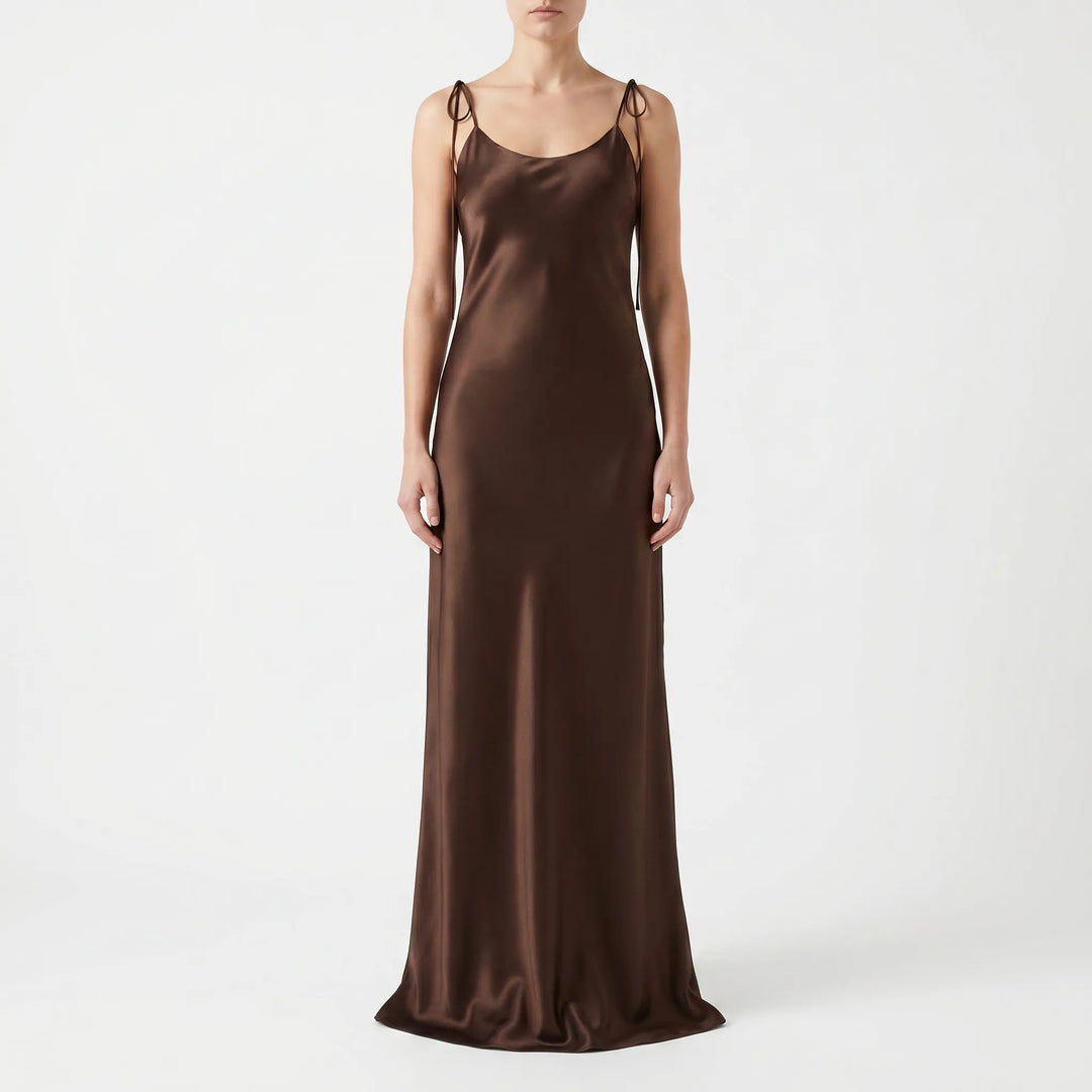 Women's A-line sleeveless floor-length slip dress, ideal for summer parties, cocktails & elegant events.