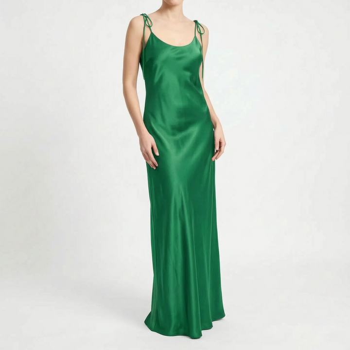 Women's V-neck backless floor-length slip dress, a stylish sleeveless design for evening, cocktail, and party wear.
