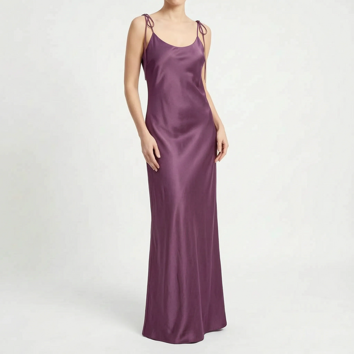 Versatile women's elegant backless slip dress, floor-length, suitable for formal, cocktail, evening, or party wear.