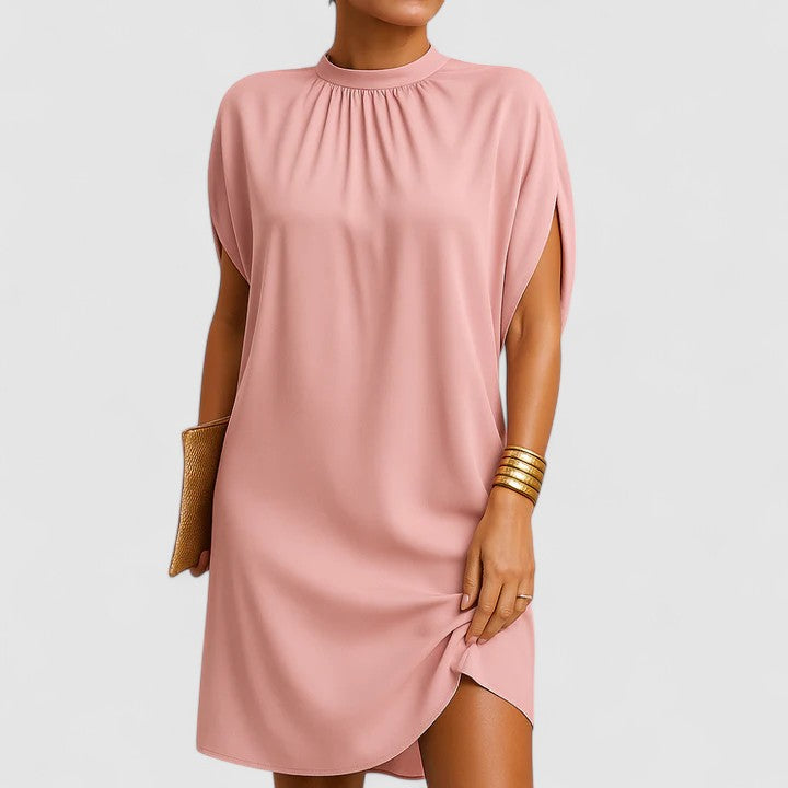Elegant women's batwing split sleeve midi dress with a stylish mock neck, perfect for versatile fashion.