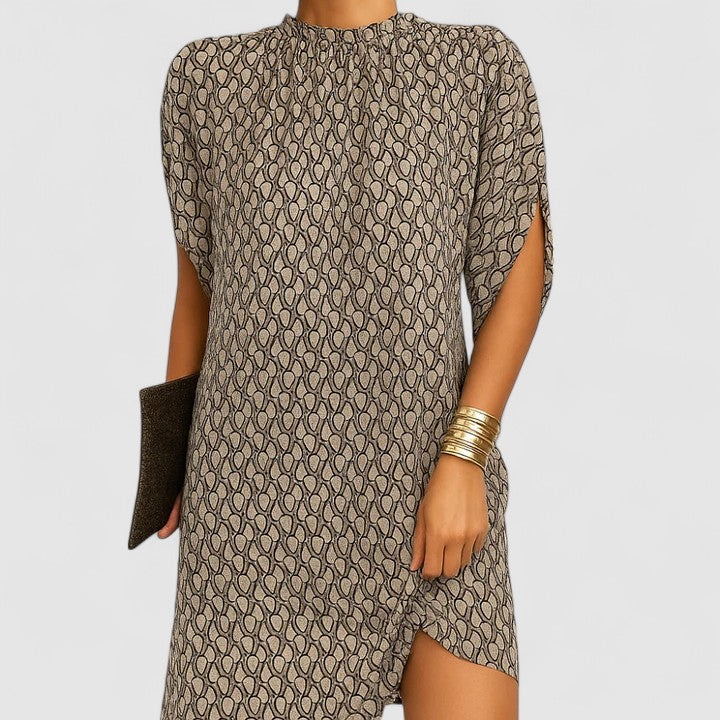 Women's elegant mock neck midi dress with comfortable batwing split sleeves, perfect for casual or dressy wear.