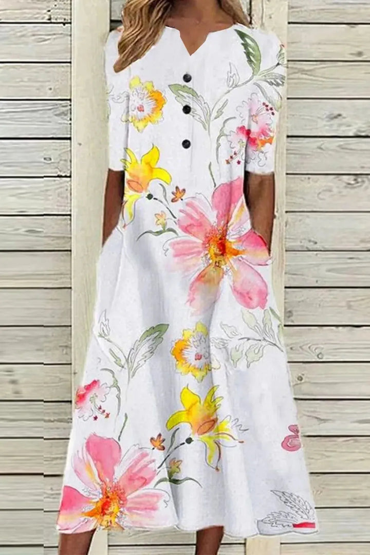 Flattering ladies' midi dress with an elegant belt for special occasions & summer parties. Flowy & stylish.