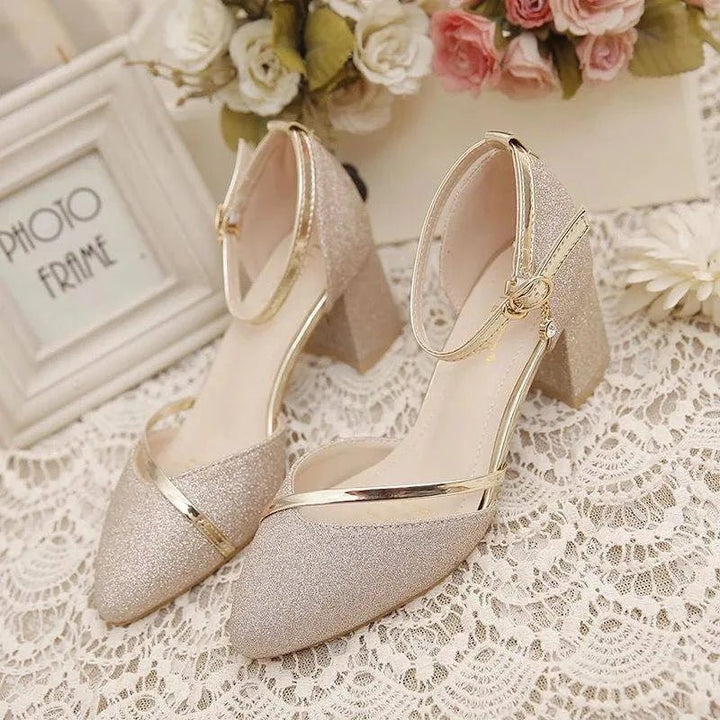 Stylish formal women's ankle strap block heel pumps, combining elegance with stability.
