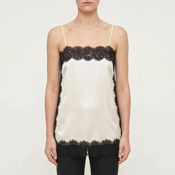 Chic women's lace camisole, a sleeveless top for elegant date nights, summer wear, or layering.