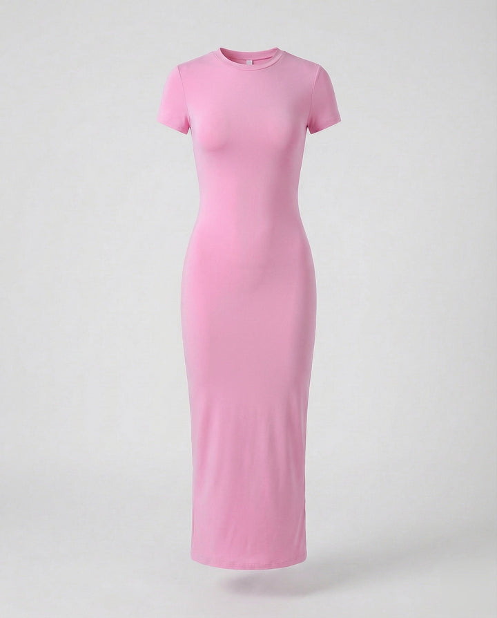 Versatile women's short sleeve bodycon maxi dress, transitioning effortlessly from casual day to elegant evening wear.
