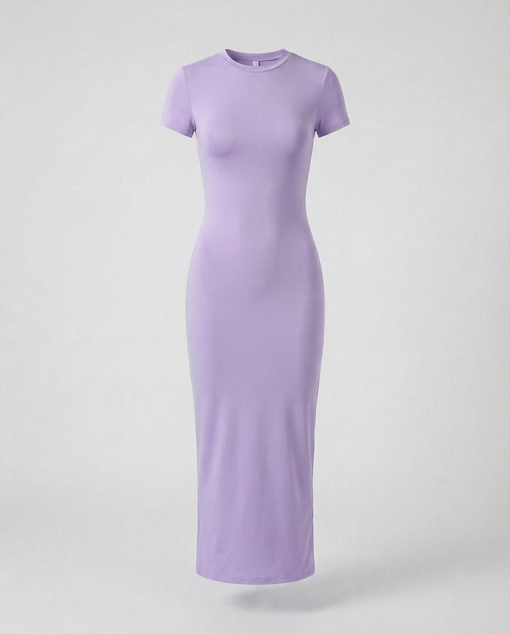 Women's comfortable crew neck bodycon maxi dress in a flattering shade, offering sleek style and summer fashion.
