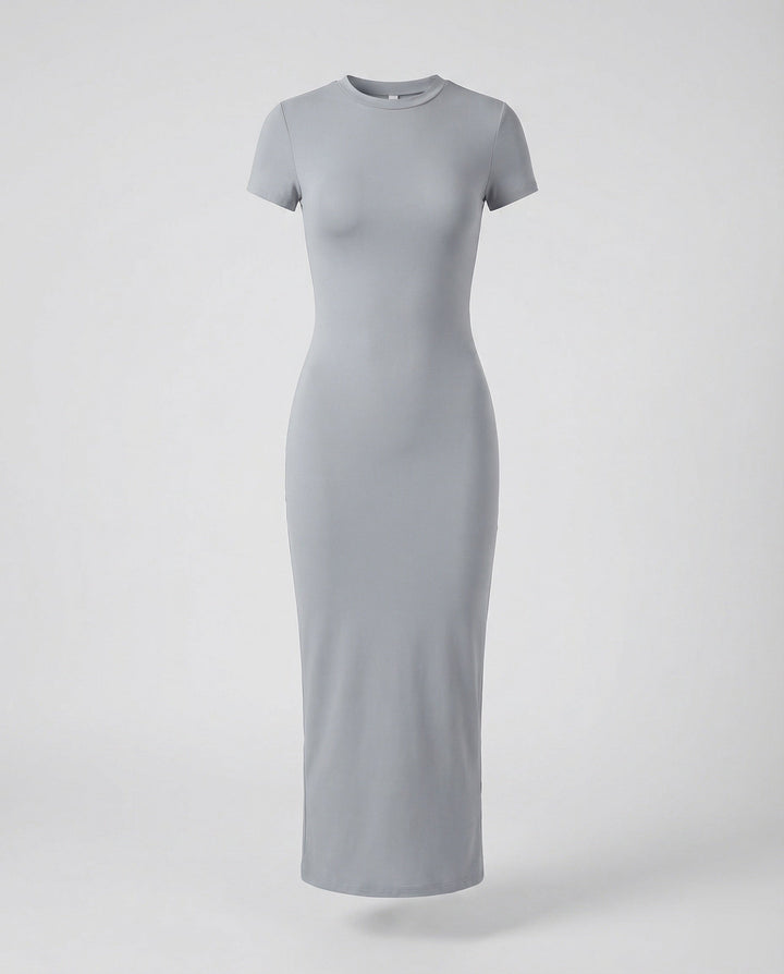 Soft, stretchy fabric detail of a women's fitted bodycon maxi dress, designed for comfort and elegant style.