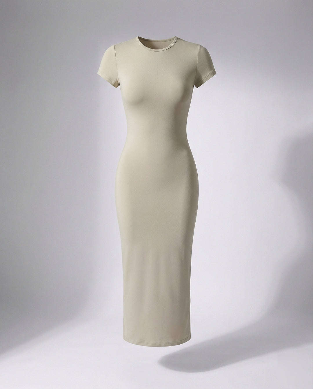 Women's short sleeve bodycon maxi dress styled casually for a comfortable, chic everyday summer look.