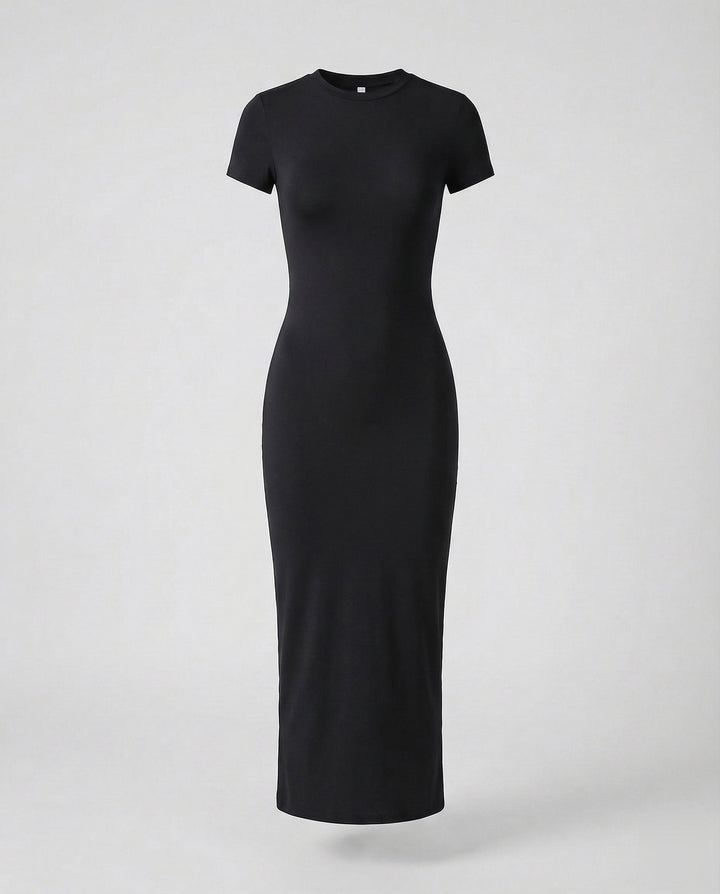 Women's versatile bodycon maxi dress flowing elegantly, showcasing its comfort and style for movement.