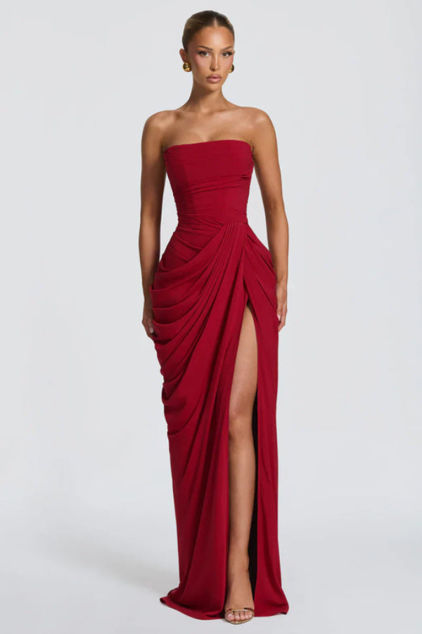 Stunning deep purple formal maxi dress, an elegant evening gown for women.