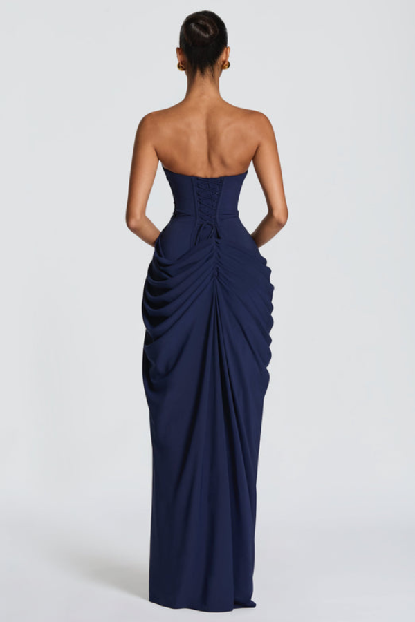 Women's elegant long formal maxi gown, stunning for evening wear.