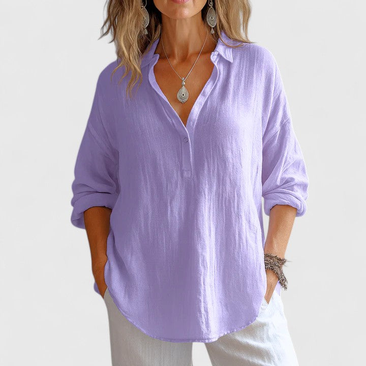 Chic white women's blouse, an elegant everyday shirt for versatile summer and casual wear.
