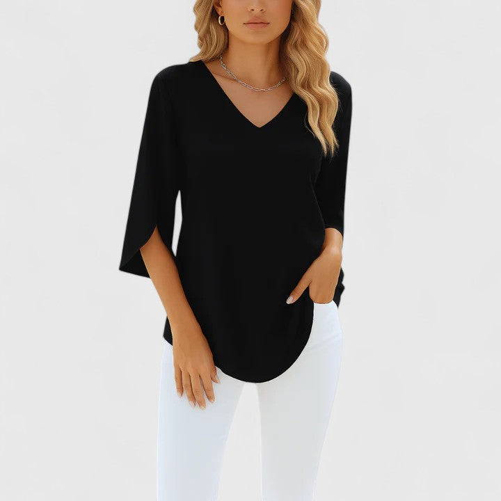 Elegant women's blouse with stylish split sleeves, perfect for office or chic everyday wear.