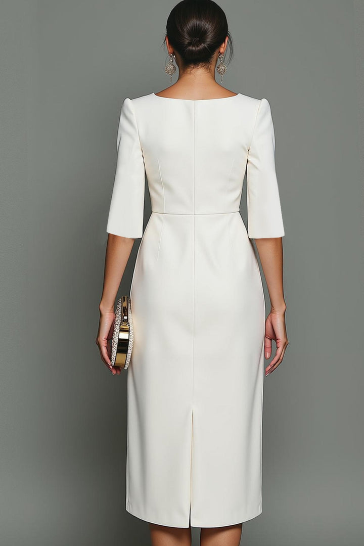 Chic formal evening dress for women. A sophisticated bodycon midi party dress with stylish half sleeves.