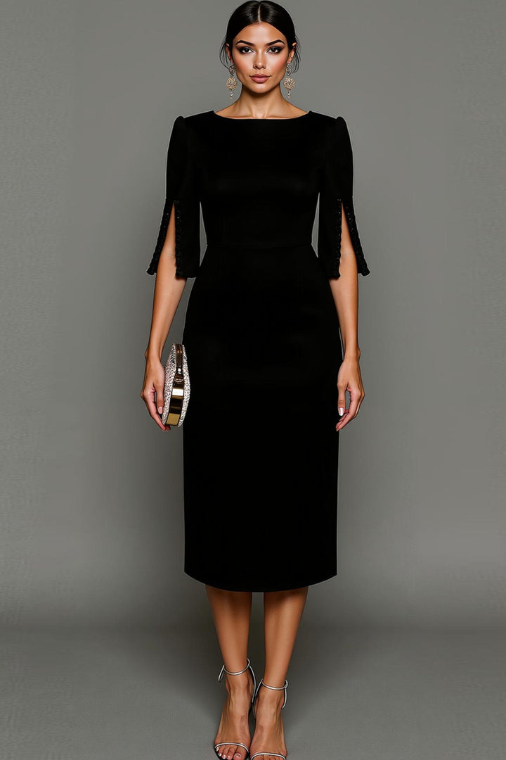 Elegant women's half-sleeve midi dress. Ideal as a bodycon formal or special occasion evening dress, very chic.