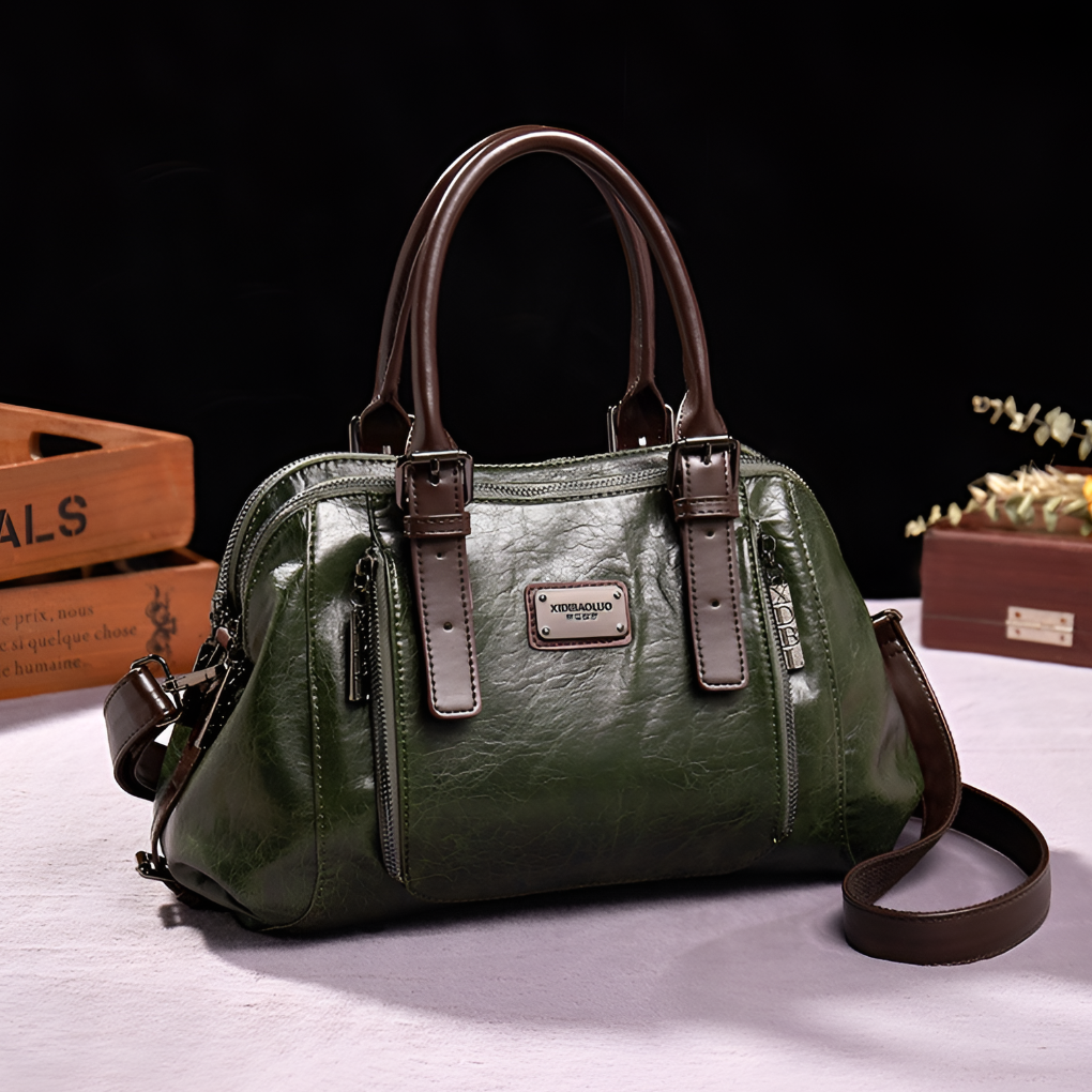 Stylish women's Boston handbag with sophisticated croc embossing, a fashionable and versatile accessory for women.