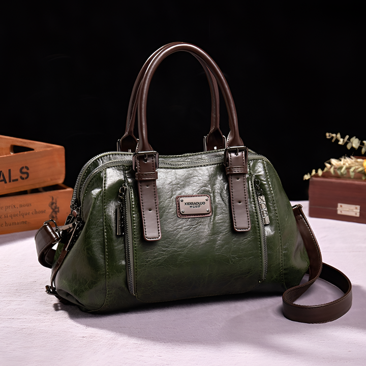 Stylish women's Boston handbag with sophisticated croc embossing, a fashionable and versatile accessory for women.