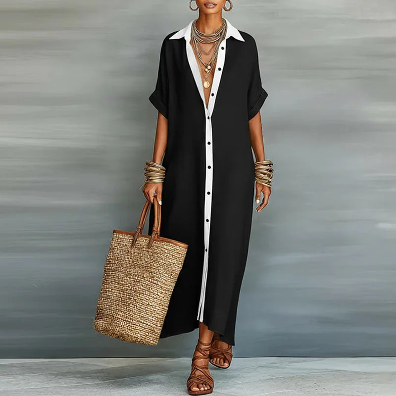 Versatile women's elegant button down shirt dress, great for both casual and dressy occasions.