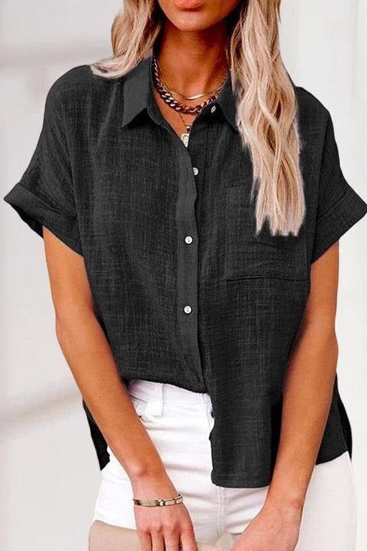 Versatile women's long-sleeve button shirt for a sophisticated business casual or classic office style.