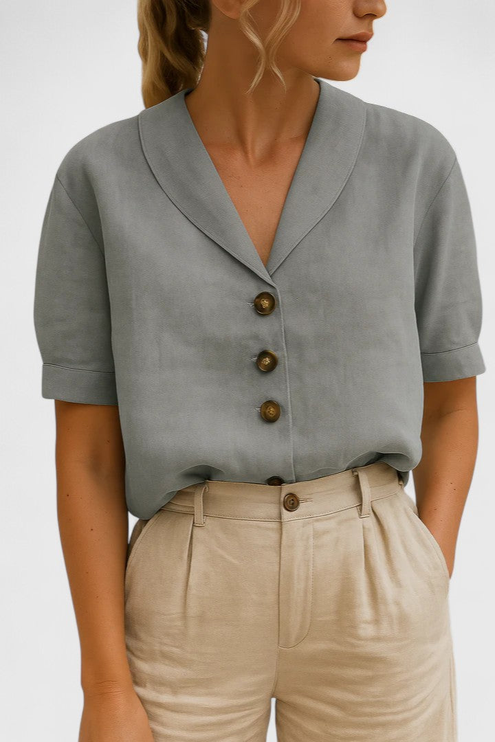 Versatile women's button-front blouse, ideal for summer, casual outings, or sophisticated office attire.