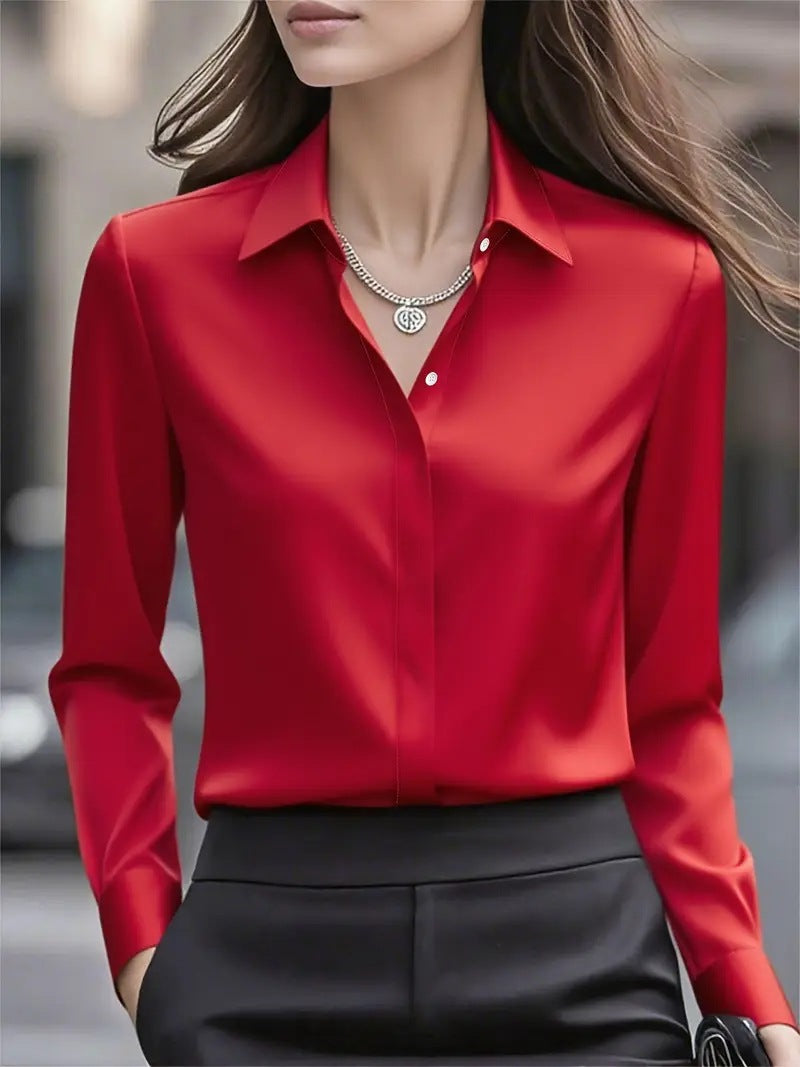 Classic women's button-front blouse. Elegant long sleeve top, perfect for office wear, work & versatile chic.