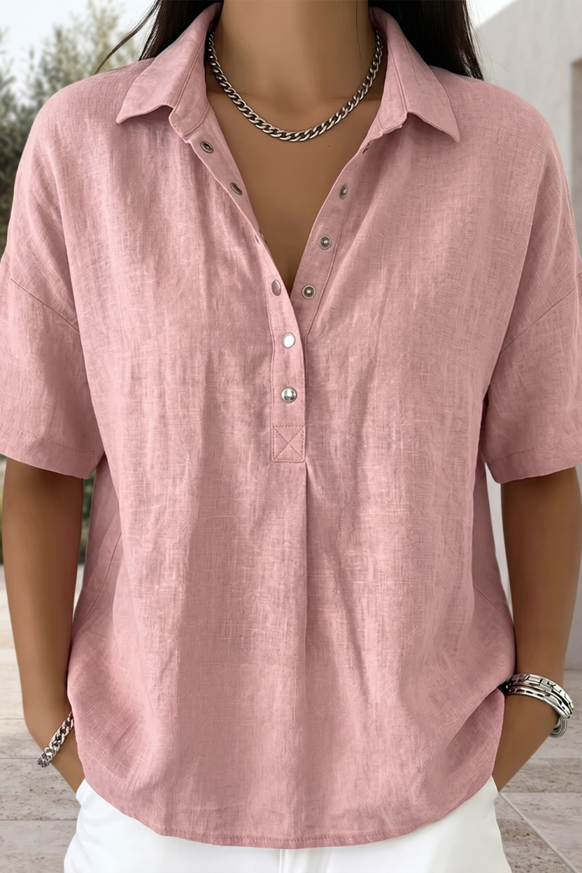 Professional women's button-front blouse. Elegant long-sleeve top, ideal for office workwear & smart casual style.
