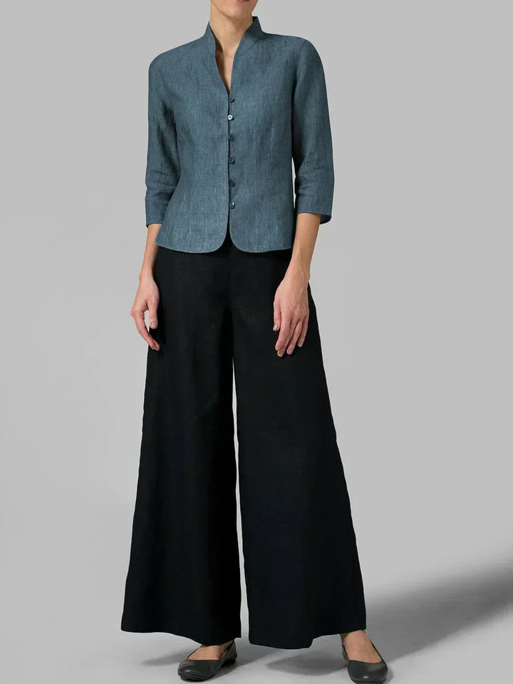 Women's elegant button-front blouse, 3/4 sleeves. A versatile, minimalist office and everyday top.